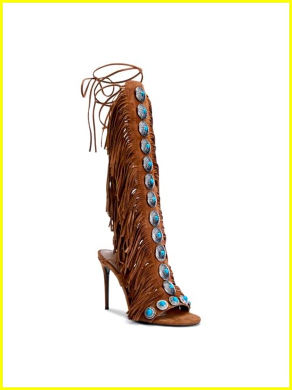 Gladiator Sandals Women Knee High Fringe Heels Strappy Lace Up Open Toe Summer